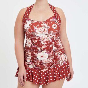 Torrid Retro Wireless Short Halter Swim Dress